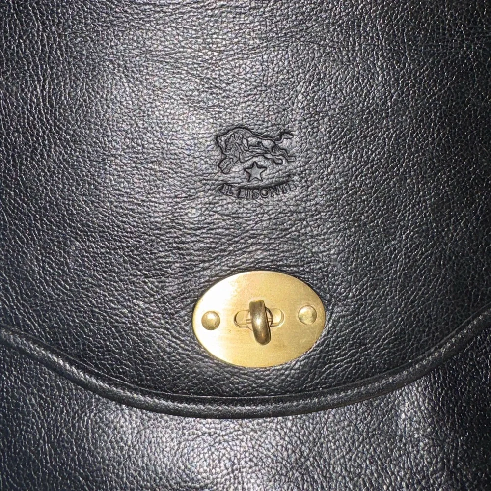 🔥IL BISONTE Wanny Di Filippo Black Leather Briefcase Made in Italy VGUC